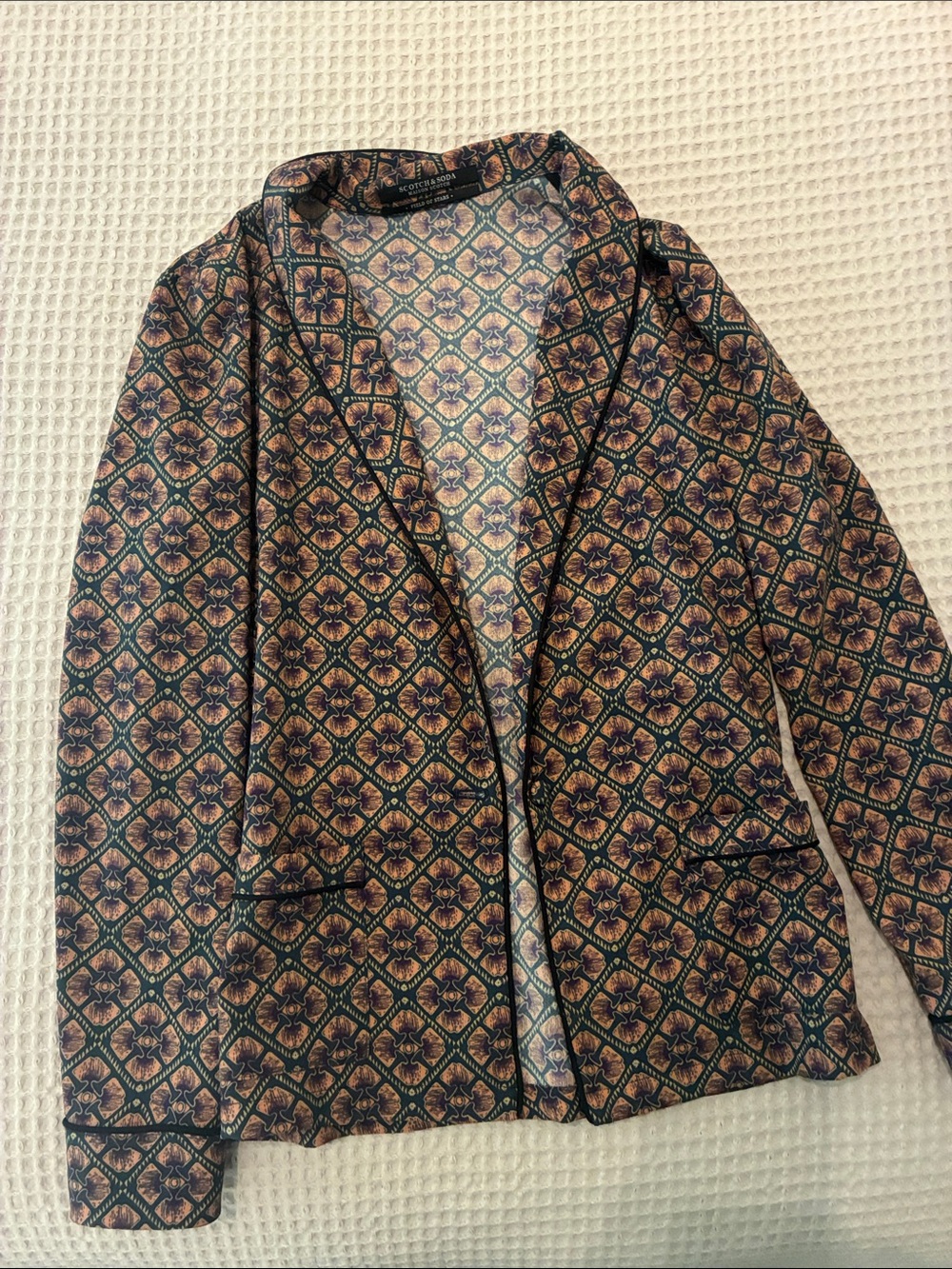 Scotch & Soda Navy and Brown Geometric Open-Front Blazer